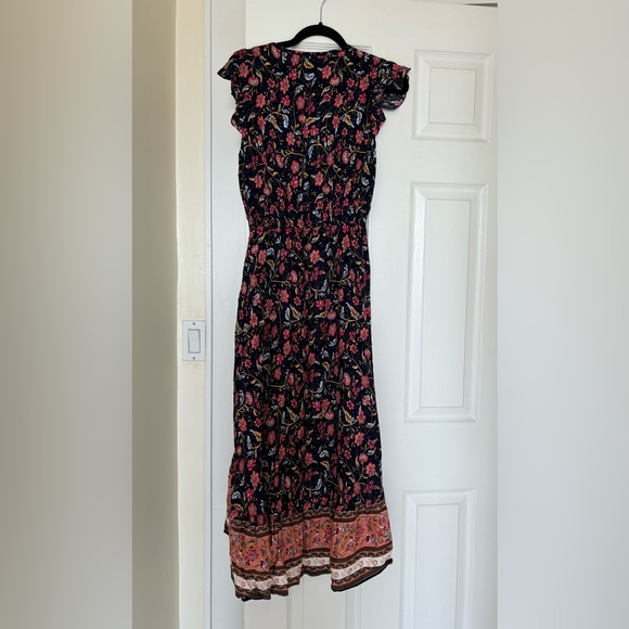 NWT Flutter Short Sleeve Boho Floral Maxi Dress Handkerchief Hem Size S - Picture 5 of 8